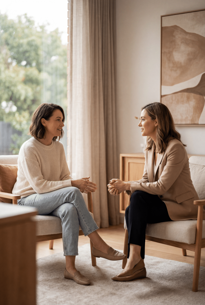 Patient in a breast implant removal consultation with a specialist at Transform Beverly Hills