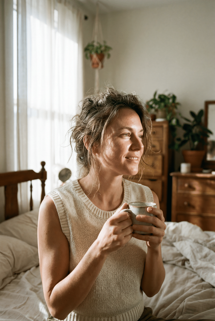 Woman relaxing at home considering nipple correction surgery at Transform Beverly Hills