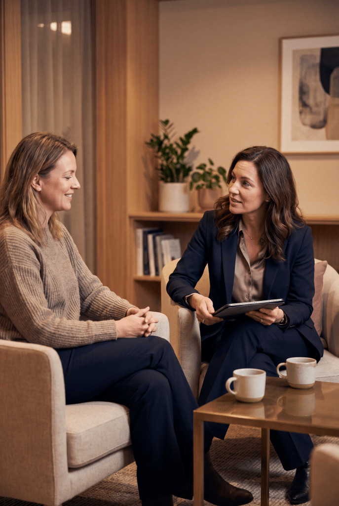 Female patient in a private consultation about vaginal tightening surgery at Transform Beverly Hills