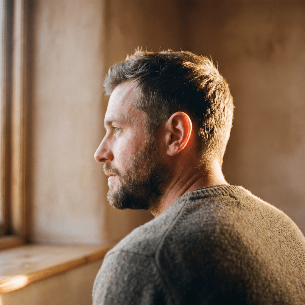 Side profile of a man showing ear shape and position before otoplasty at Transform Beverly Hills