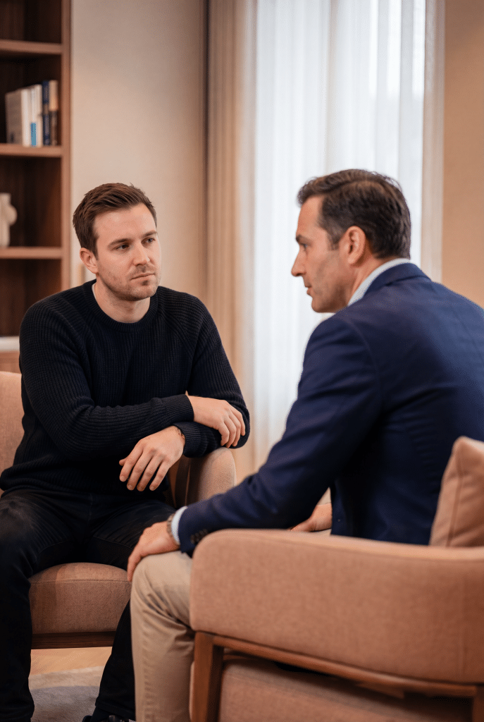 Male patient in consultation with a specialist about chest reduction surgery at Transform Beverly Hills