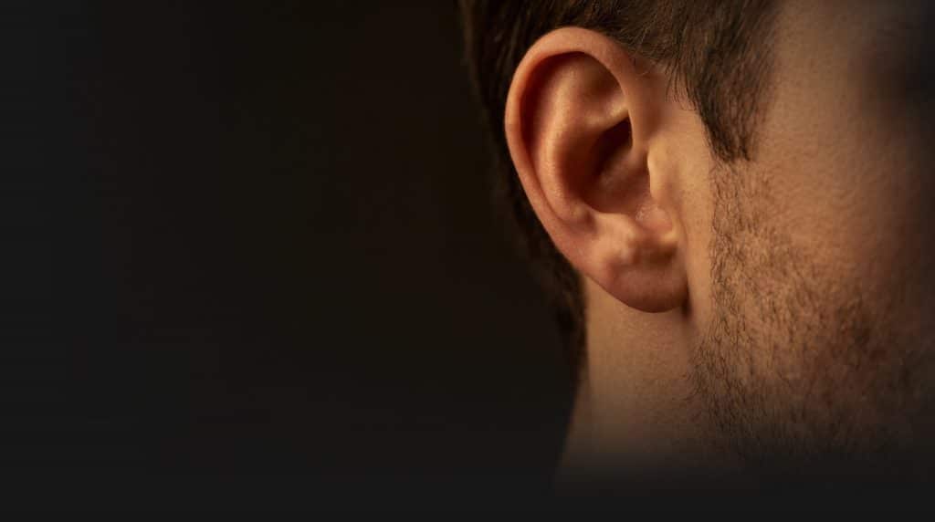 Close-up of a male ear showing shape and position suitable for otoplasty at Transform Beverly Hills